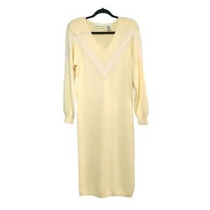 Vtg. Cozy Soft yellow sweater maxi dress CHRISTINA GRANT Retro style long dress